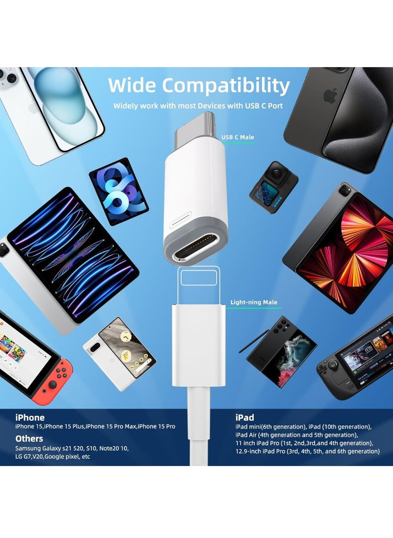 USB C Male to Lightning Female PD Fast Charging Adapter for Lightning Cable, iPhone 16 pro max, 15 pro max Series and More Type C Device, NOT for Headphone, Microphone, Pencil White 2 Pack