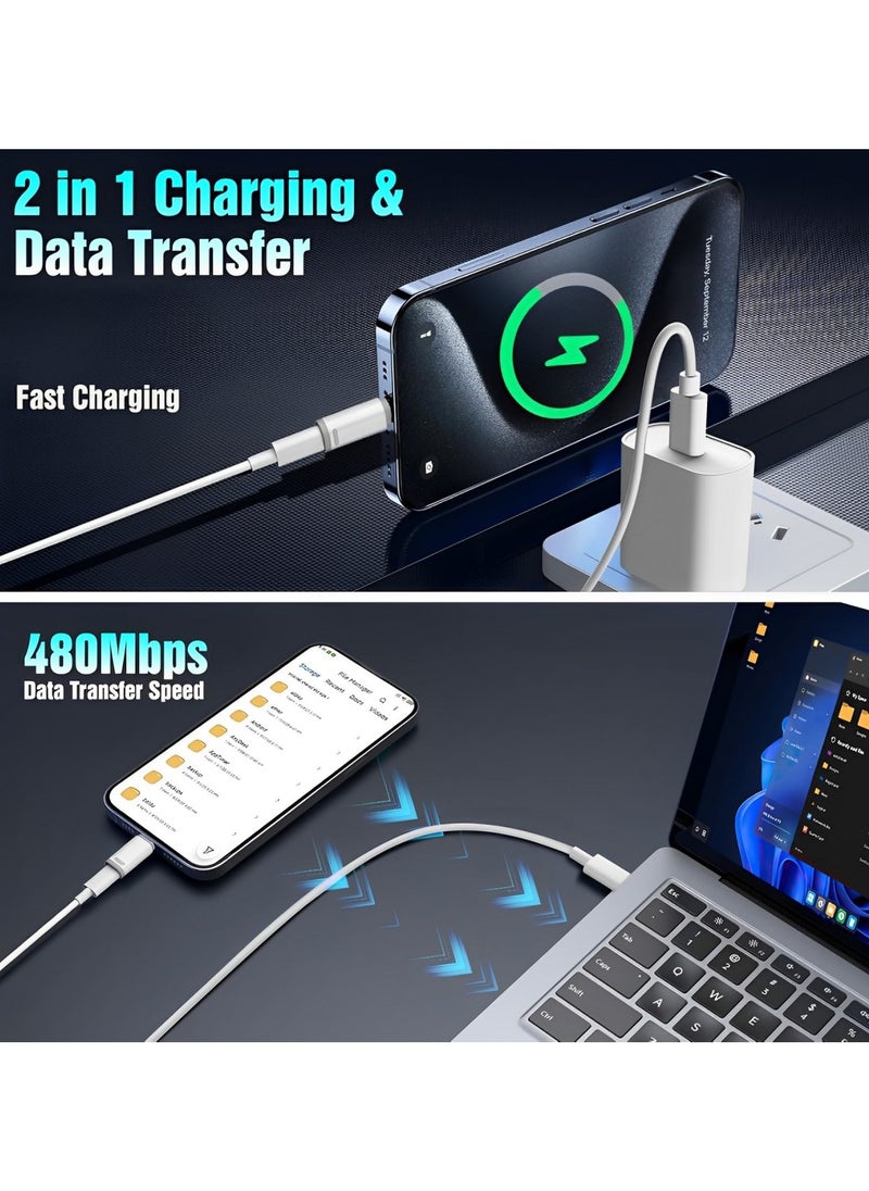 USB C Male to Lightning Female PD Fast Charging Adapter for Lightning Cable, iPhone 16 pro max, 15 pro max Series and More Type C Device, NOT for Headphone, Microphone, Pencil White 2 Pack