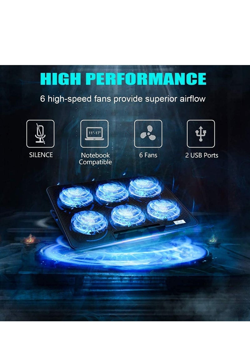 Arabest Laptop Cooling Pad, Necomi® Laptop Cooler Stand with 6 Quiet Cooling Fans and 6 Height Adjustable Dual USB Powered Gaming Laptop Cooling Stand for 12-17 Inch Laptop Computer  - Image 2