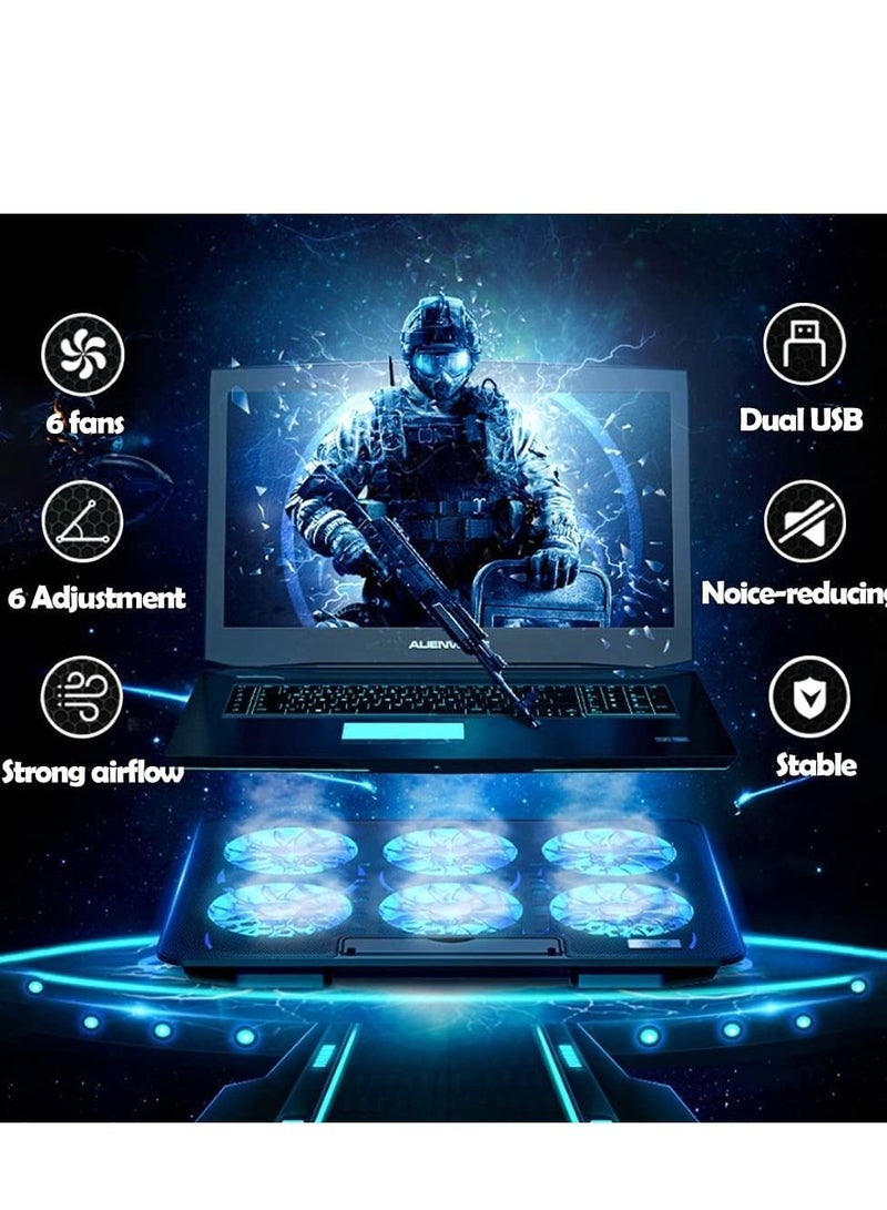 Arabest Laptop Cooling Pad, Necomi® Laptop Cooler Stand with 6 Quiet Cooling Fans and 6 Height Adjustable Dual USB Powered Gaming Laptop Cooling Stand for 12-17 Inch Laptop Computer  - Image 3