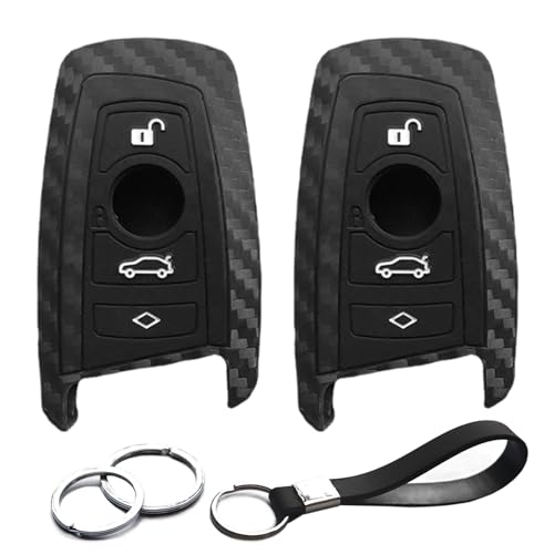INFIPAR 2pcs Compatible with BMW X4 X5 X1 X3 X6 3 5 7 Series M1 M2 M3 M5 335 328 535 650 740 F05 F10 F20 F30 Carbon Fiber Looks Key Fob Cover Case Key Chain Protector Keyless Remote Holder Jacket - Image 1