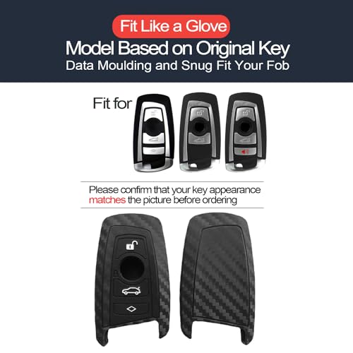 INFIPAR 2pcs Compatible with BMW X4 X5 X1 X3 X6 3 5 7 Series M1 M2 M3 M5 335 328 535 650 740 F05 F10 F20 F30 Carbon Fiber Looks Key Fob Cover Case Key Chain Protector Keyless Remote Holder Jacket - Image 2