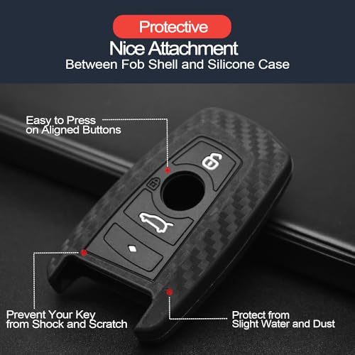 INFIPAR 2pcs Compatible with BMW X4 X5 X1 X3 X6 3 5 7 Series M1 M2 M3 M5 335 328 535 650 740 F05 F10 F20 F30 Carbon Fiber Looks Key Fob Cover Case Key Chain Protector Keyless Remote Holder Jacket - Image 4