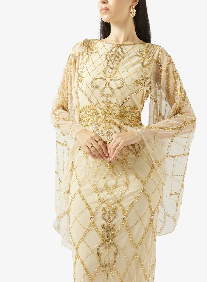 Amelia Rose  Flared Sleeve Sequin Maxi Dress for Women | Best Price UAE