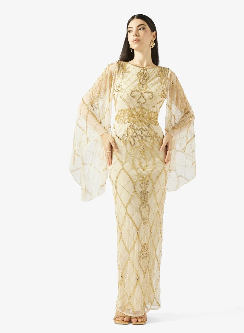 Amelia Rose  Flared Sleeve Sequin Maxi Dress for Women | Best Price UAE