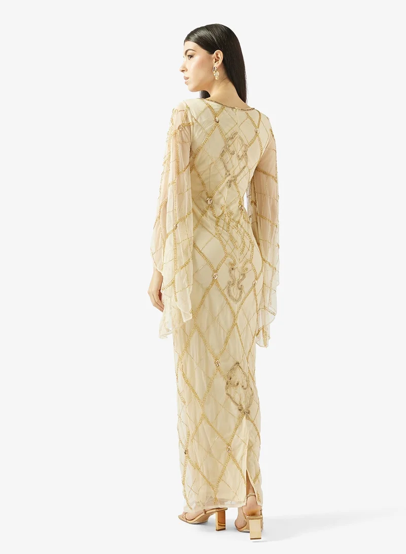 Amelia Rose  Flared Sleeve Sequin Maxi Dress for Women | Best Price UAE