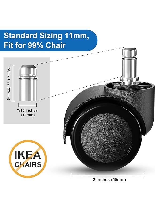 إيروريكس عجلات كرسي المكتب البديلة 5 قطع 2 بوصة عجلات كرسي المكتب الثقيلة كرسي الكمبيوتر عجلة آمنة كتم الصوت عجلات مطاطية دوارة للأرضيات الخشبية والسجاد حجم عالمي يناسب 99 بالمائة - Image 2