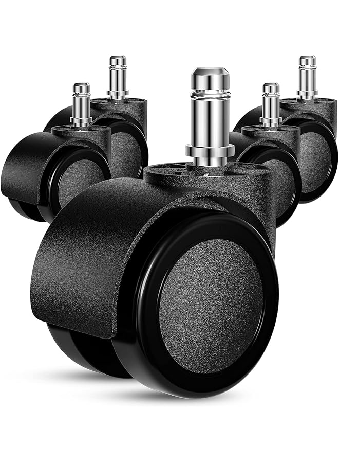 إيروريكس عجلات كرسي المكتب البديلة 5 قطع 2 بوصة عجلات كرسي المكتب الثقيلة كرسي الكمبيوتر عجلة آمنة كتم الصوت عجلات مطاطية دوارة للأرضيات الخشبية والسجاد حجم عالمي يناسب 99 بالمائة - Image 1