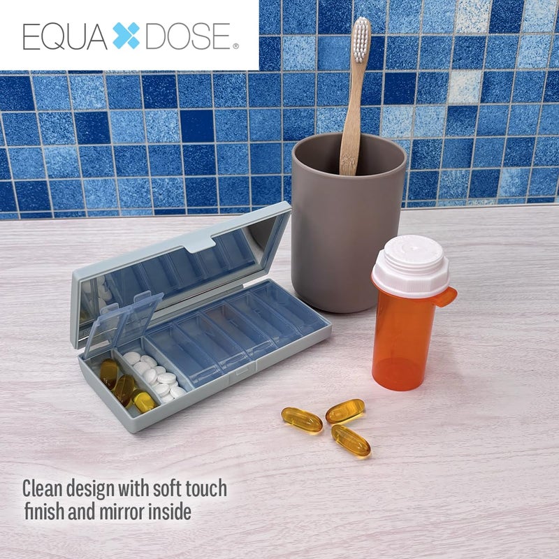 EQUADOSE Weekly Pill Case, 7-Day Medicine Organizer with Mirror, Compact Vitamin Storage Box, Pill Planner, 7 Individual Compartments for Supplements, Tablets, and Medications, Blue - Image 4