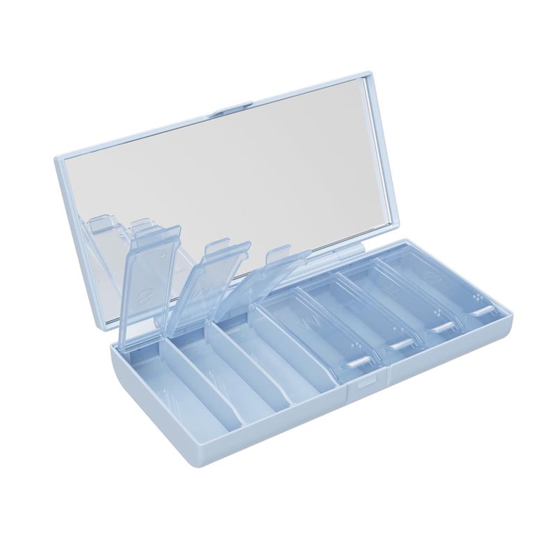 EQUADOSE Weekly Pill Case, 7-Day Medicine Organizer with Mirror, Compact Vitamin Storage Box, Pill Planner, 7 Individual Compartments for Supplements, Tablets, and Medications, Blue - Image 1