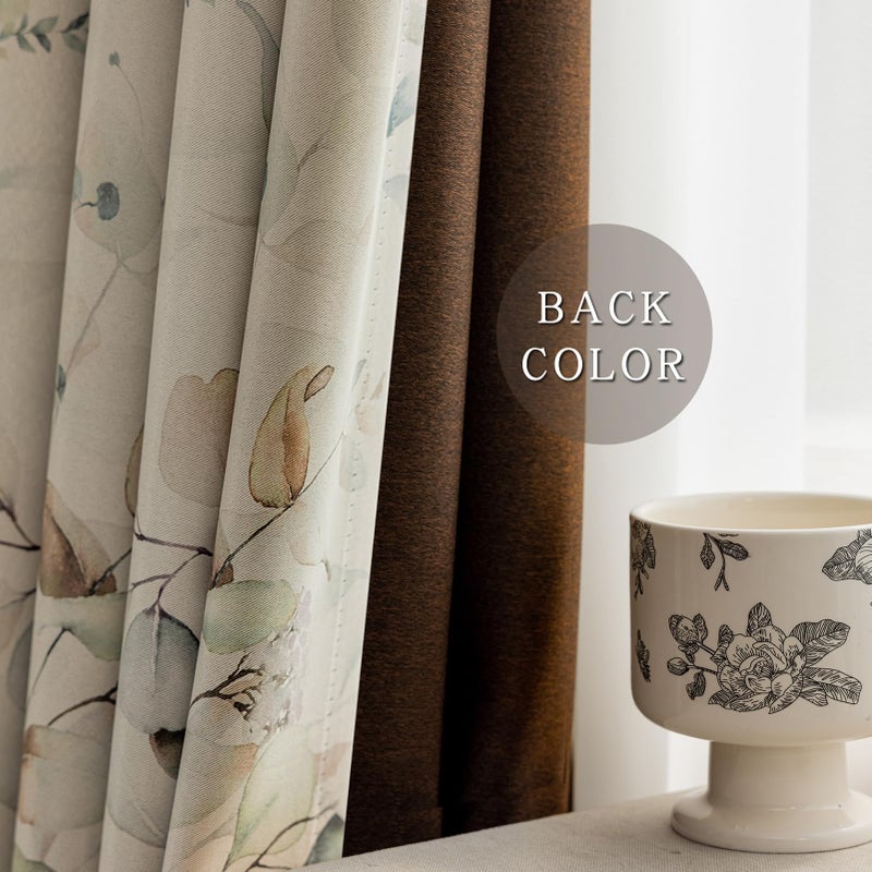 SUOUO Brown Floral Blackout Curtains for Bedroom 96 inches Long Print Vintage Leaf Room Darkening Window Drapes for Living Room 2 Panels - Image 5