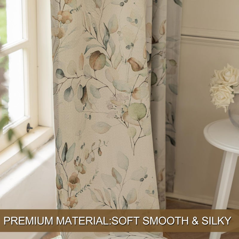 SUOUO Brown Floral Blackout Curtains for Bedroom 96 inches Long Print Vintage Leaf Room Darkening Window Drapes for Living Room 2 Panels - Image 3