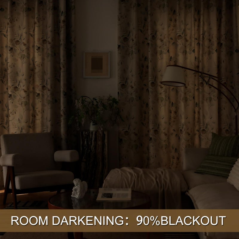 SUOUO Brown Floral Blackout Curtains for Bedroom 96 inches Long Print Vintage Leaf Room Darkening Window Drapes for Living Room 2 Panels - Image 4