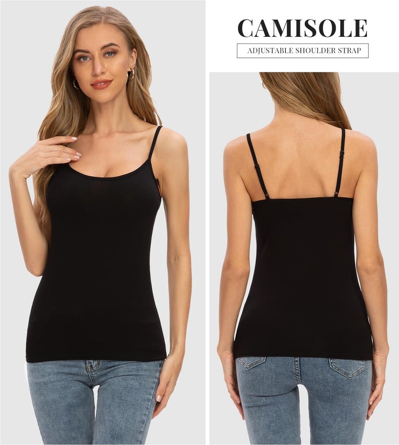 Rosyline 4 Piece Women Camisole Basic Undershirt Adjustable Spaghetti Strap Tank Top Black/White/Black/White M - Image 2