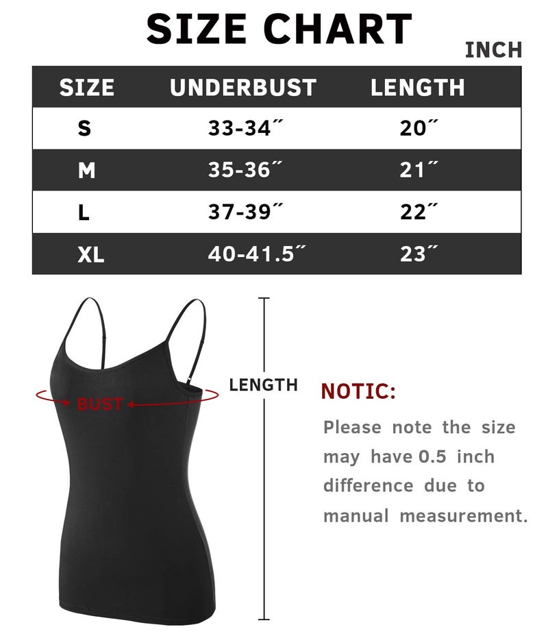Rosyline 4 Piece Women Camisole Basic Undershirt Adjustable Spaghetti Strap Tank Top Black/White/Black/White M - Image 5
