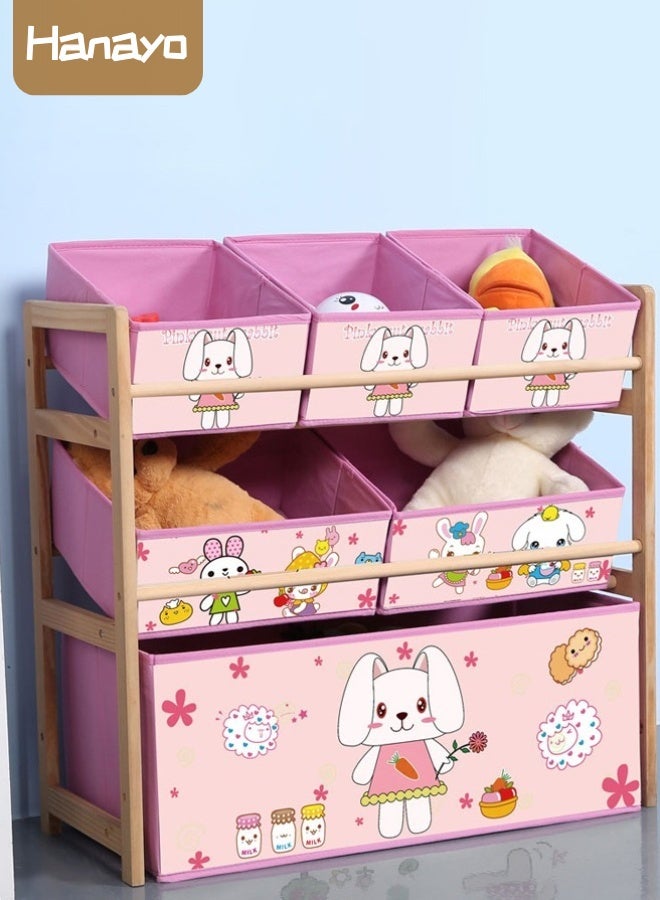 Hanayo Toys Organizer Kids Toy Storage Organizer 6 Storage Bins Extra Large Capacity Best Toy Organizer with Storage Box Multifunctional Toy Box and Storage Rack Nursery and Kids Room Boys Girls(Pink) - Image 1