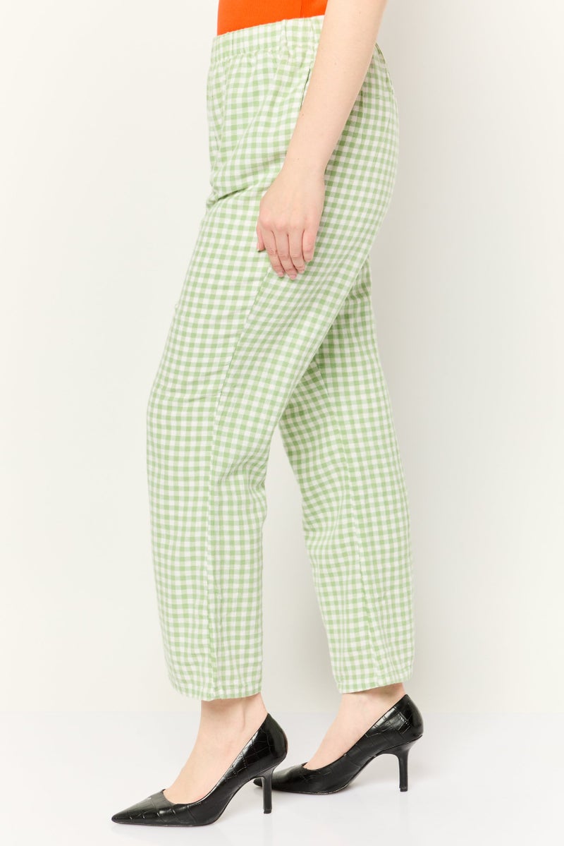Women Regular Fit Gingham Pattern Wide Leg Pants, Green