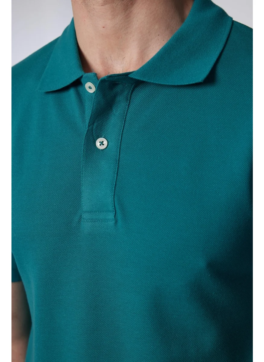 Tudors Men's Slim Fit Narrow Cut Cotton Plain Pique Blue Polo Collar T-Shirt