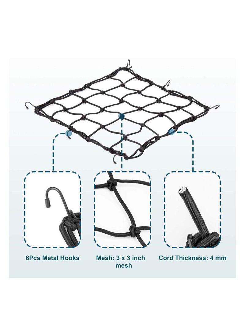 SYOSI Cargo Net Elastic Motorcycle Luggage Bungee Netting with 6 Adjustable Metal Hooks Stretchable Bungee Cord Mesh Load Net for Bike Paddle board Quad Canoe Moped ATV 2 Pcs  - Image 3