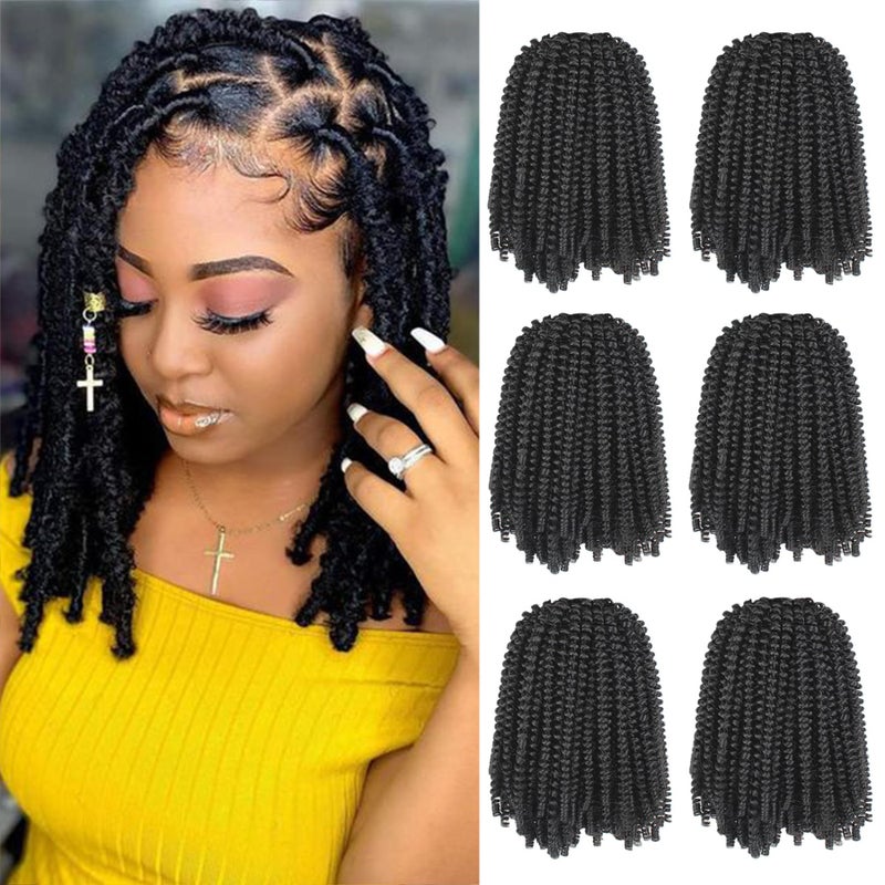 Xtrend 90strands Black Spring Twist Hair for Distressed Butterfly Locs Bomb Twist Braiding Hair Passion Twist Hair Crochet Braids Fluffy Twist Hair Extensions 8 Inch 1B