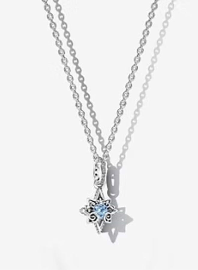 Vintage Blue Crystal North Star Double Layer Necklace