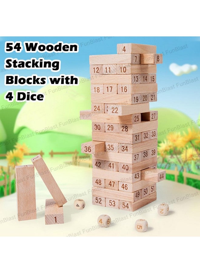 فنبلاست لعبة فن بلاست الخشبية للتكديس للأطفال، مكعبات وبرج متدحرج مع نرد، ألعاب تعليمية للأطفال - (متعددة الألوان؛ 54 قطعة) - Image 5