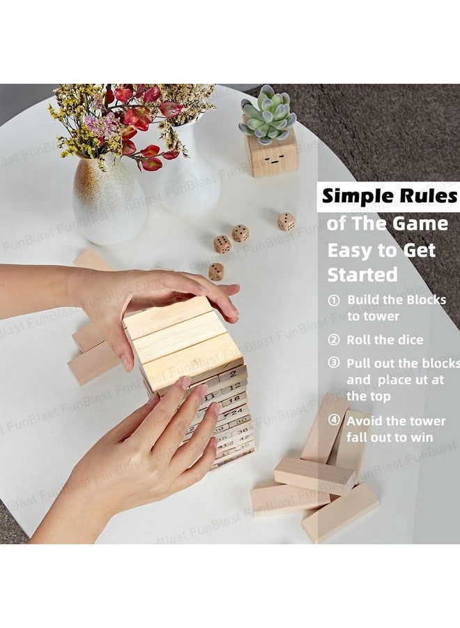 فنبلاست لعبة فن بلاست الخشبية للتكديس للأطفال، مكعبات وبرج متدحرج مع نرد، ألعاب تعليمية للأطفال - (متعددة الألوان؛ 54 قطعة) - Image 4