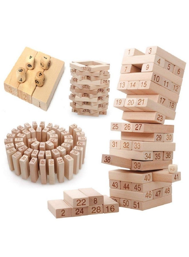 فنبلاست لعبة فن بلاست الخشبية للتكديس للأطفال، مكعبات وبرج متدحرج مع نرد، ألعاب تعليمية للأطفال - (متعددة الألوان؛ 54 قطعة) - Image 1