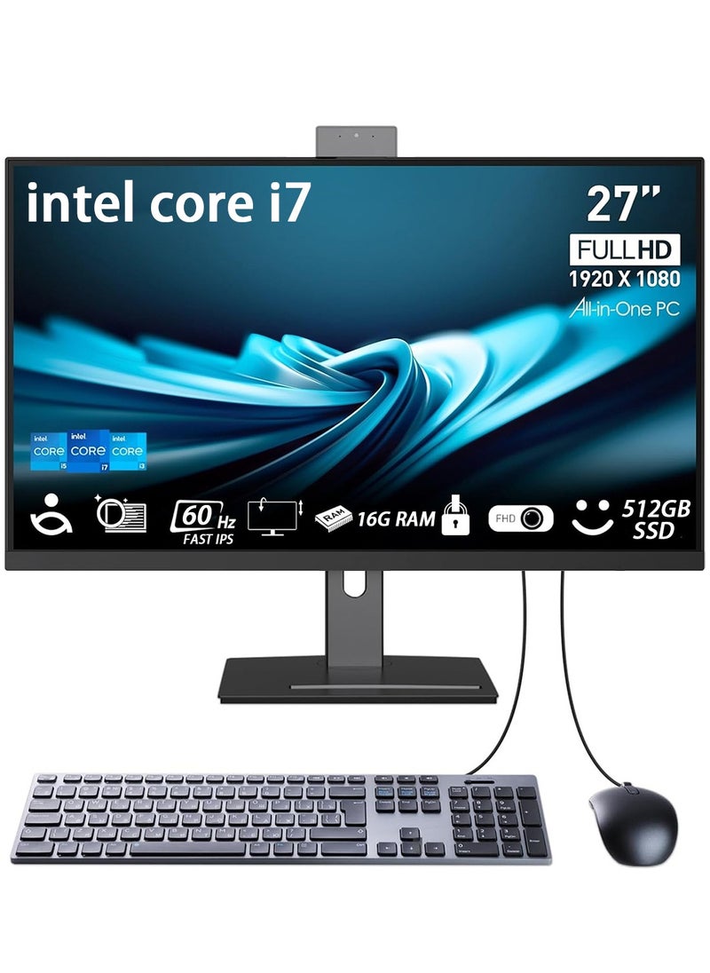 HILUKE - All-in-One Desktop Computer Work PC 27-Inch 1080p Display, Intel Core i7 4.2GHz/Windows 11 Pro, 16GB RAM | 512GB SSD/Intel UHD Graphics WiFi, HDMI - Image 1