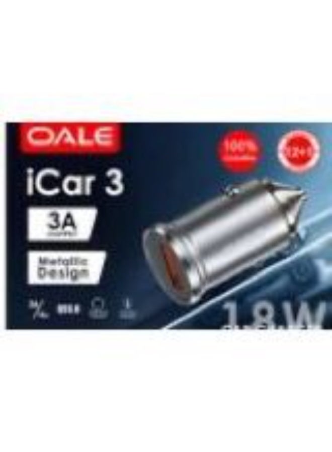 OALE TurboCharge iCar 3 – 18W Fast Car Charger with 3A Output & Metallic Finish - Image 2