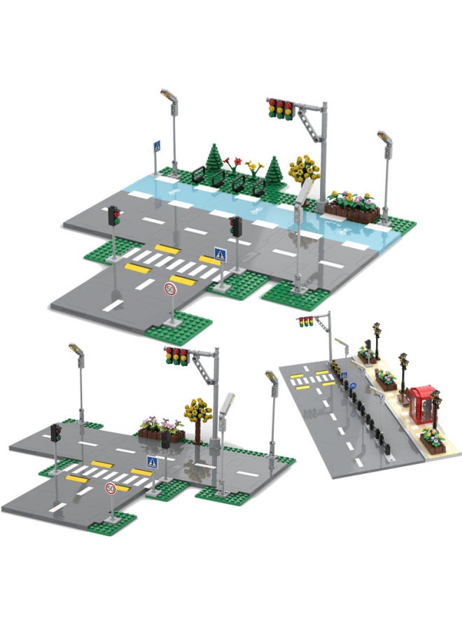 MOC Small Particle Building Blocks City Road Floor T-shaped Road Car Lane Bicycle Lane Landscape Supplement Expansion Package-Color:Road Straight Splicing Combination Belt Decoration  - Image 2