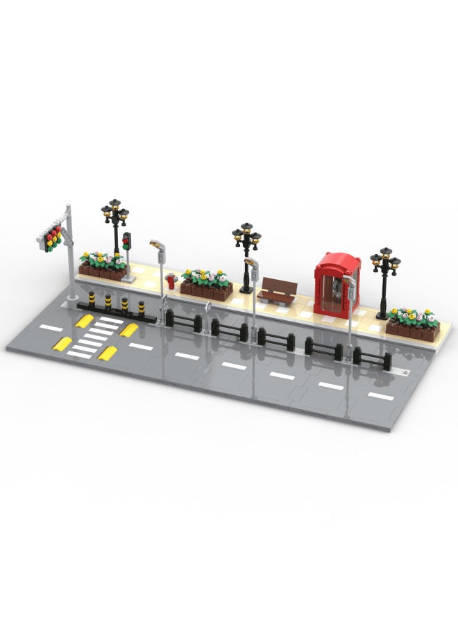 MOC Small Particle Building Blocks City Road Floor T-shaped Road Car Lane Bicycle Lane Landscape Supplement Expansion Package-Color:Road Straight Splicing Combination Belt Decoration  - Image 5