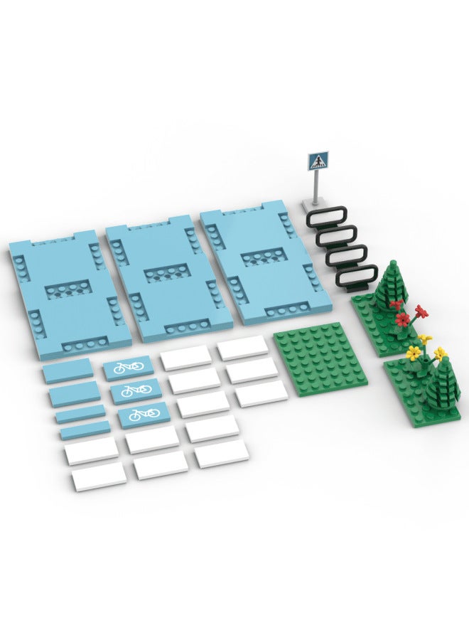 MOC Small Particle Building Blocks City Road Floor T-shaped Road Car Lane Bicycle Lane Landscape Supplement Expansion Package-Color:Road Straight Splicing Combination Belt Decoration  - Image 4