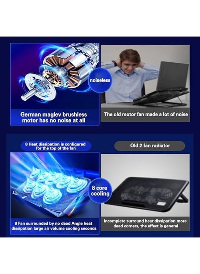 سكاي تاتش قاعدة تبريد للابتوب مزودة بـ8 مراوح – مبرد فائق النحافة بإضاءة RGB، مناسب لأجهزة اللابتوب من 11 إلى 18 بوصة، نظام تبريد مغلق بثماني نوى، حامل قابل للتعديل على 7 مستويات، وكفاءة عالية في تبديد الحرارة مع إضاءة LED. - Image 5