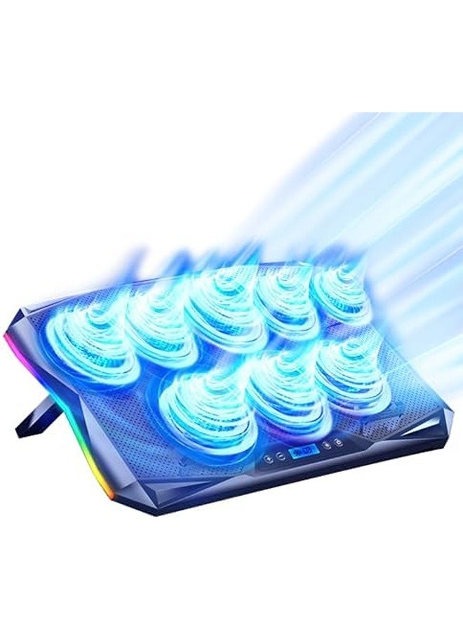 سكاي تاتش قاعدة تبريد للابتوب مزودة بـ8 مراوح – مبرد فائق النحافة بإضاءة RGB، مناسب لأجهزة اللابتوب من 11 إلى 18 بوصة، نظام تبريد مغلق بثماني نوى، حامل قابل للتعديل على 7 مستويات، وكفاءة عالية في تبديد الحرارة مع إضاءة LED. - Image 1