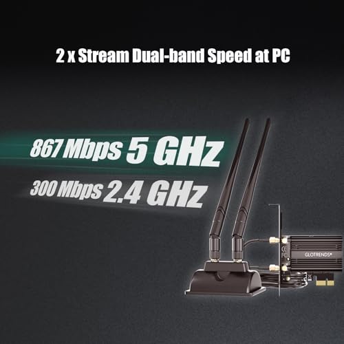GLOTRENDS WiFi 5 PCIe Card with 2-Meter Extension Antenna for Desktop PC, Intel 7265 Chip, 802.11ac, Bluetooth 4.2, Support Windows 11/10/7/Linux, Support Intel/AMD Motherboard - Image 5