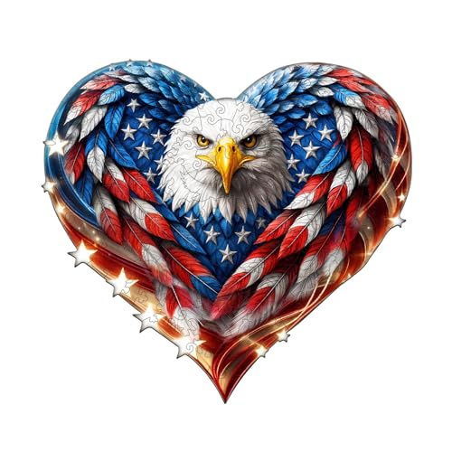 AEEKDOOK Wooden Puzzles for Adults Patriotic Eagle Wood Puzzle Unique Shapes Wooden Jigsaw Puzzles for Adults EcoFriendly Home Office Decor 114 106in 200 Pieces - Image 1