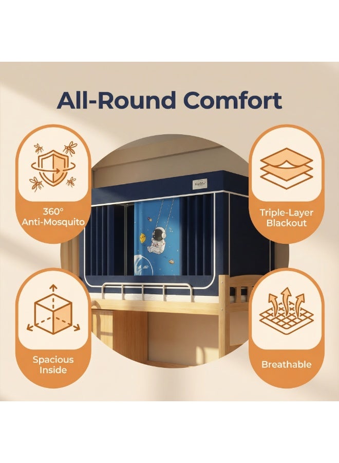 واي آند دي عتيم على المرسى العلوي Bunk Bed Curtains للنوم غرفة نوم مضاد للضوء زخرفة زميلة الغرفة الخصوصية غطاء المظلة الصورة الخلفية ديكور Backdrop تعتيم الستار 6 لوحات مع أعلى - Image 4