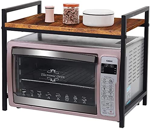 INDIAN DECOR INDIAN DECOR 55510 Space Saving Bakers Rack for Microwave Oven Cooking Utensils Industrial Rustic Brown10lbs Load Bearing 21x132x173 for Oven ToasterSquare Tube Kitchen Storage Racks  - Image 1