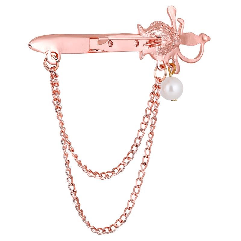 Mahi Dual Layered Chain Sword-Shaped Wedding Brooch with Red & White Crystals for Men (BP1101160ZRed) - Image 4