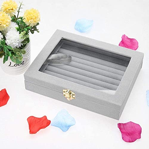 Sulfar Velvet Glass Ring Display Box | Jewelry Holder Organizer Case, Grey Ring Storage for Rings, Earrings, Necklaces | Elegant Gift for Her - Image 5