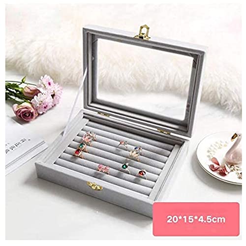 Sulfar Velvet Glass Ring Display Box | Jewelry Holder Organizer Case, Grey Ring Storage for Rings, Earrings, Necklaces | Elegant Gift for Her - Image 2