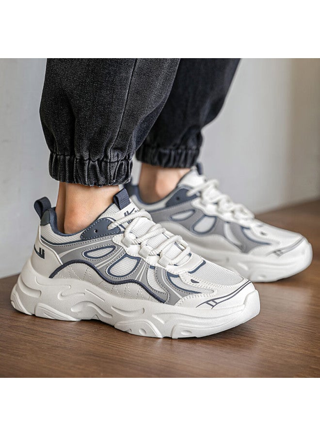 Pull Back Warrior Men's Dad Shoes Spring New Thick-soled Height-increasing Casual Sports Shoes Wxy5521 Beige Blue Gray Size 40 - Image 1