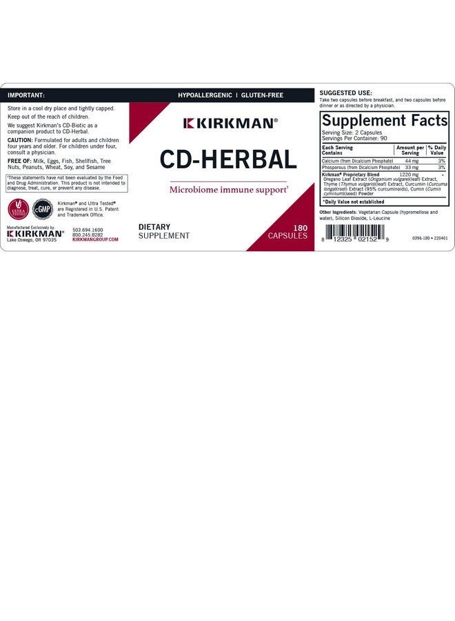 Kirkman CD-Herbal - Hypoallergenic -180 Vegetarian Capsules - Image 3