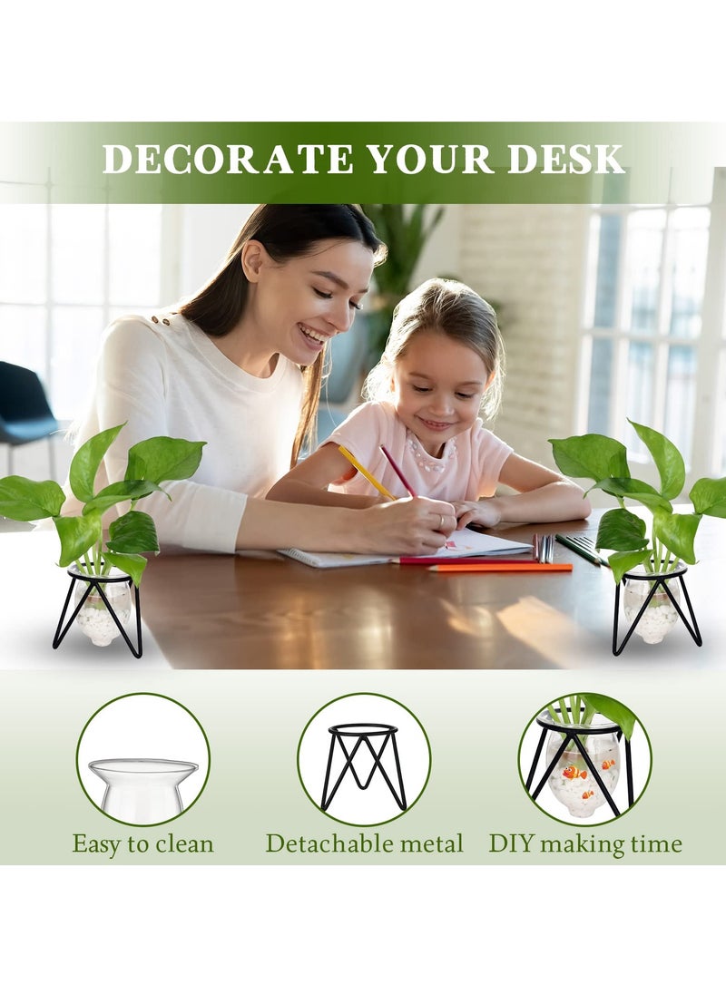 SYOSI Glass Plant Propagation with Metal Stand Hydroponic Plant Terrarium Vases Tabletop Plant Propagation Station for Flowers Home Garden Office Decoration, Black (4PCS)  - Image 5