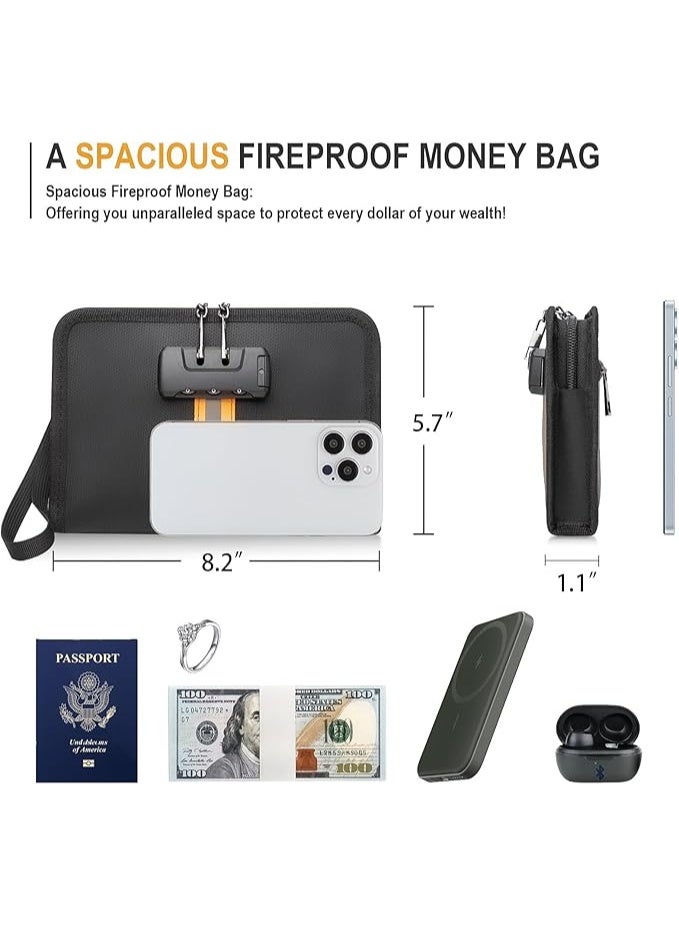 Fireproof Document Bag with Lock, Black, Small - Image 2