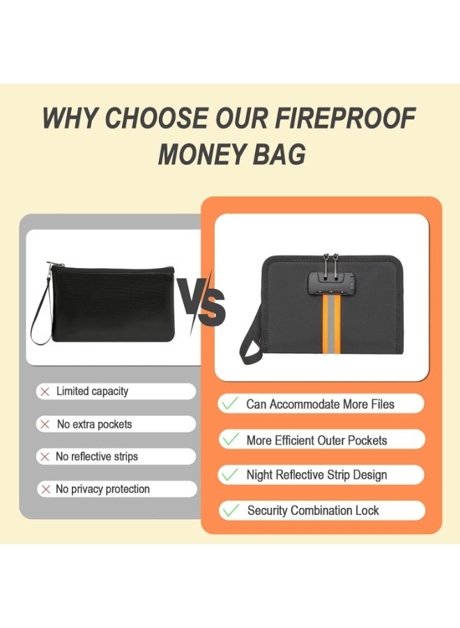 Fireproof Document Bag with Lock, Black, Small - Image 4