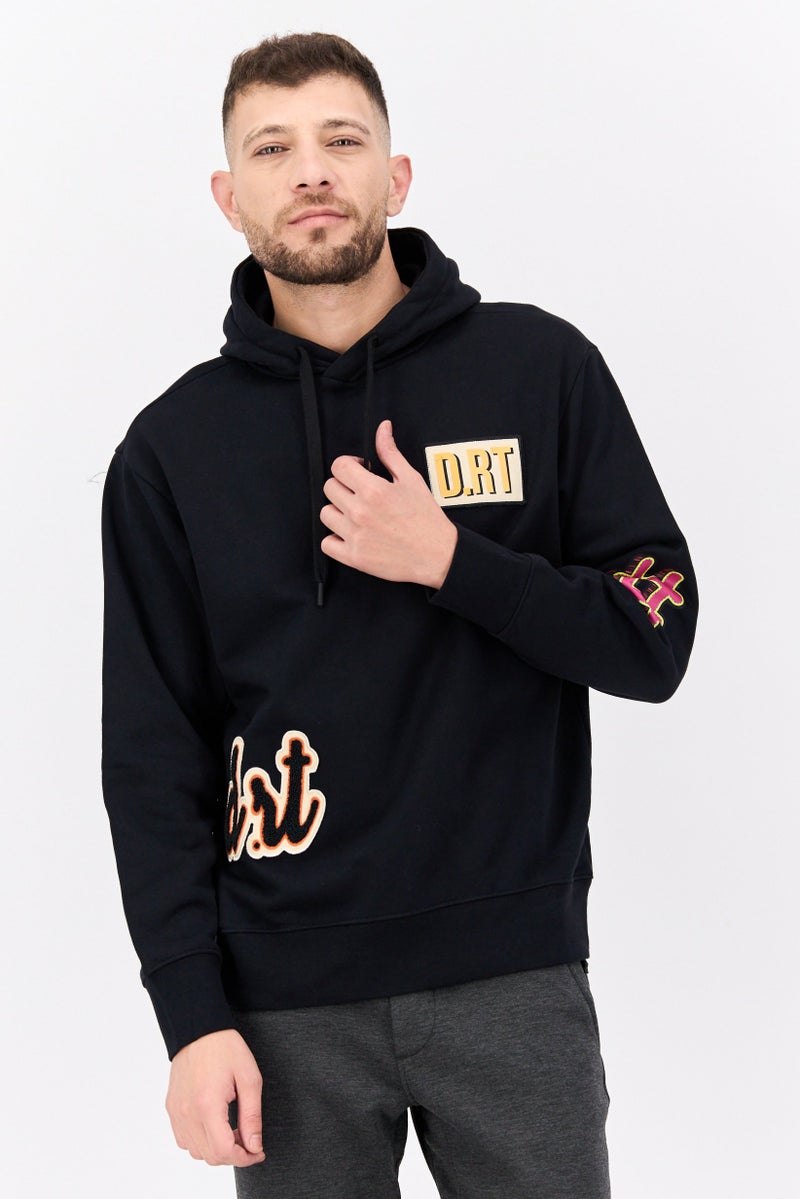 D RT Men Hood With Drawstring Long Sleeve Brand Logo Sweatshirts, Black - Image 1