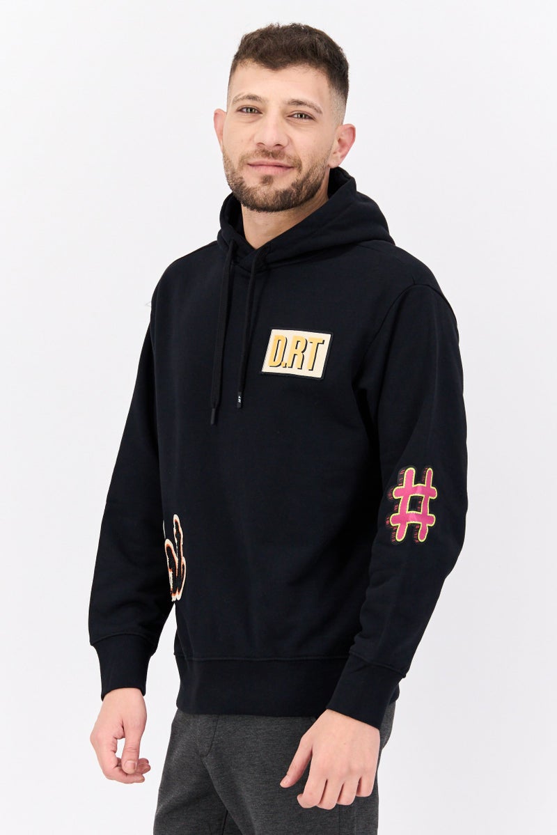 D RT Men Hood With Drawstring Long Sleeve Brand Logo Sweatshirts, Black - Image 2