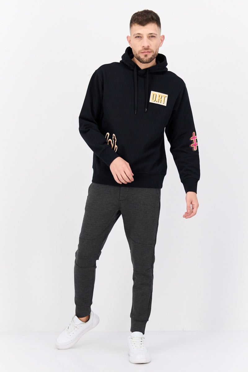 D RT Men Hood With Drawstring Long Sleeve Brand Logo Sweatshirts, Black - Image 4